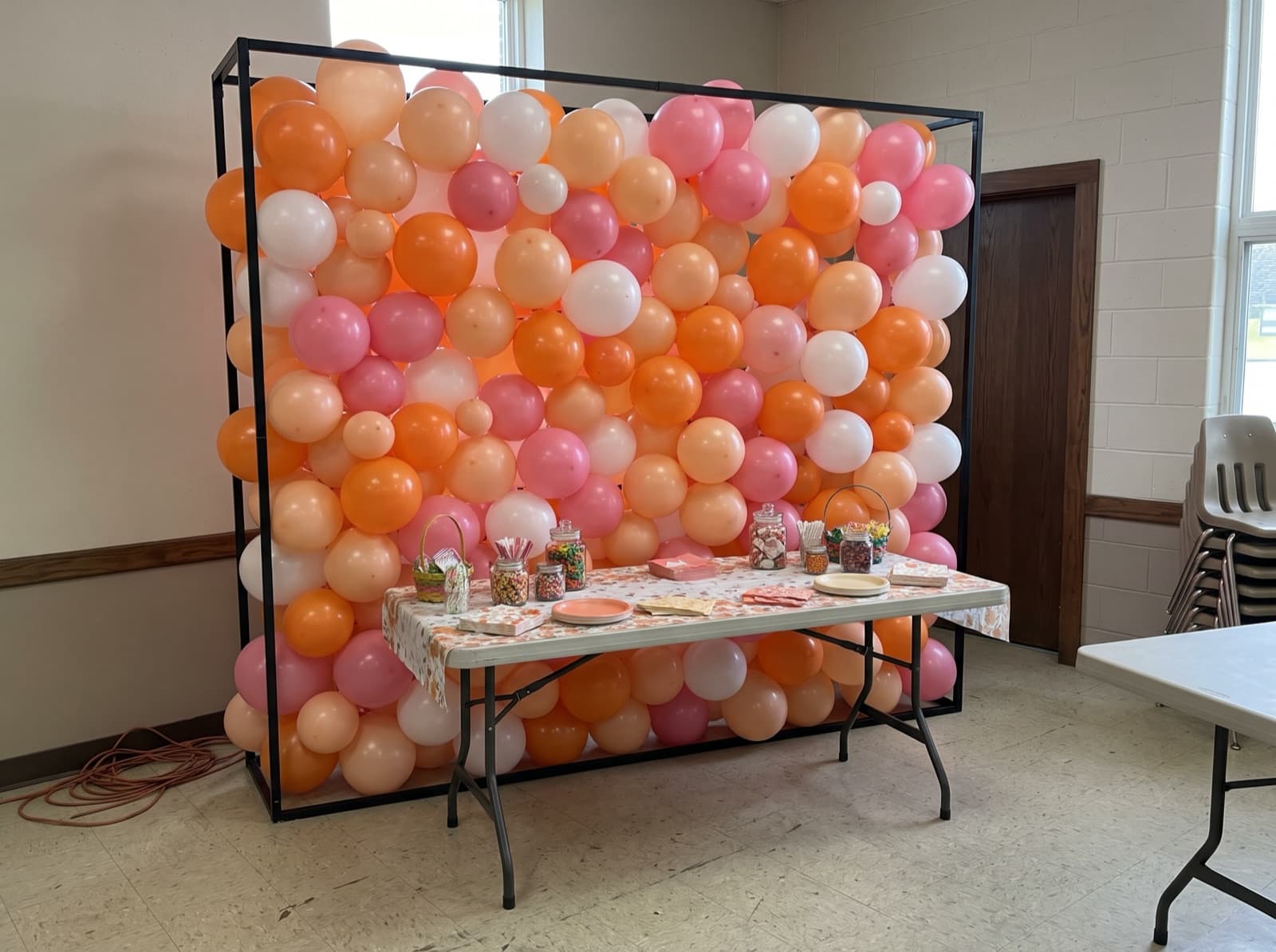 Square framed balloon wall in sherbet colors